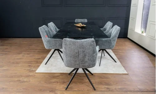 Set Masă Living Extensibilă CT241 Blat Sticlă Securizată Neagră cu 6 Scaune DCM0112AS Gri