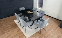 Set Masă Living Extensibilă CT241 Blat Sticlă Securizată Neagră cu 6 Scaune DCM0112AS Gri