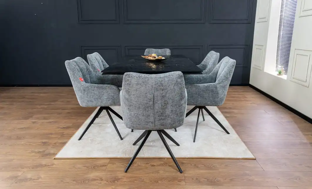 Set Masă Living Extensibilă CT241 Blat Sticlă Securizată Neagră cu 6 Scaune DCM0112AS Gri 7