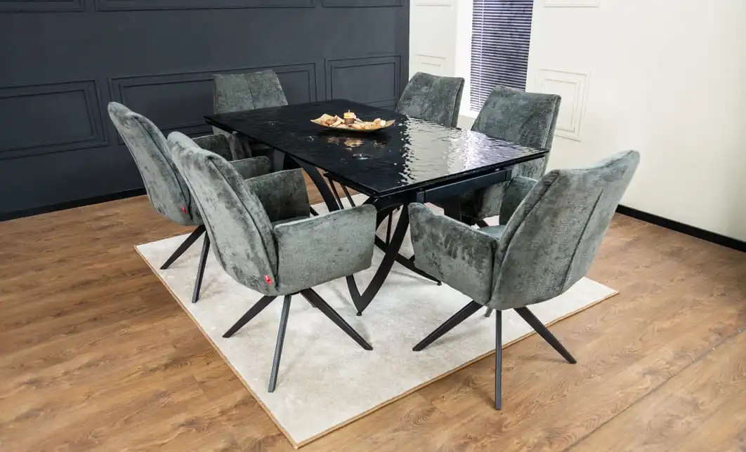Set Masă Living Extensibilă CT241 Blat Sticlă Securizată Neagră cu 6 Scaune DCM0601AS Gri 4