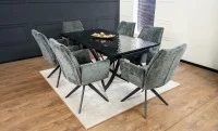 Set Masă Living Extensibilă CT241 Blat Sticlă Securizată Neagră cu 6 Scaune DCM0601AS Gri 4