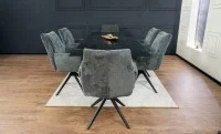 Set Masă Living Extensibilă CT241 Blat Sticlă Securizată Neagră cu 6 Scaune DCM0601AS Gri 5
