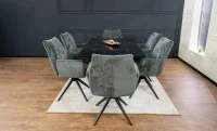 Set Masă Living Extensibilă CT241 Blat Sticlă Securizată Neagră cu 6 Scaune DCM0601AS Gri 8
