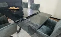 Set Masă Living Extensibilă CT241 Blat Sticlă Securizată Neagră cu 6 Scaune DCM0601AS Gri 9