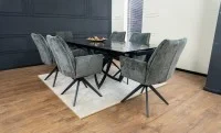 Set Masă Living Extensibilă CT241 Blat Sticlă Securizată Neagră cu 6 Scaune DCM0601AS Gri 2
