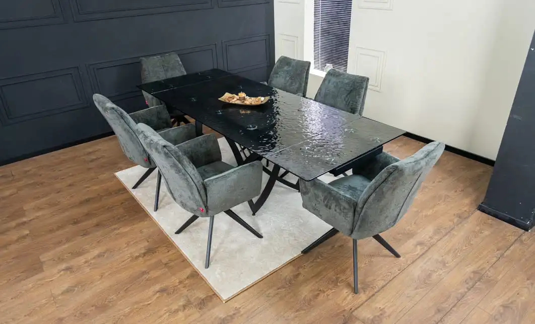 Set Masă Living Extensibilă CT241 Blat Sticlă Securizată Neagră cu 6 Scaune DCM0601AS Gri 1