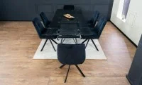 Set Masă Living Extensibilă CT241 Blat Sticlă Securizată Neagră cu 6 Scaune KJC356 Negre 6