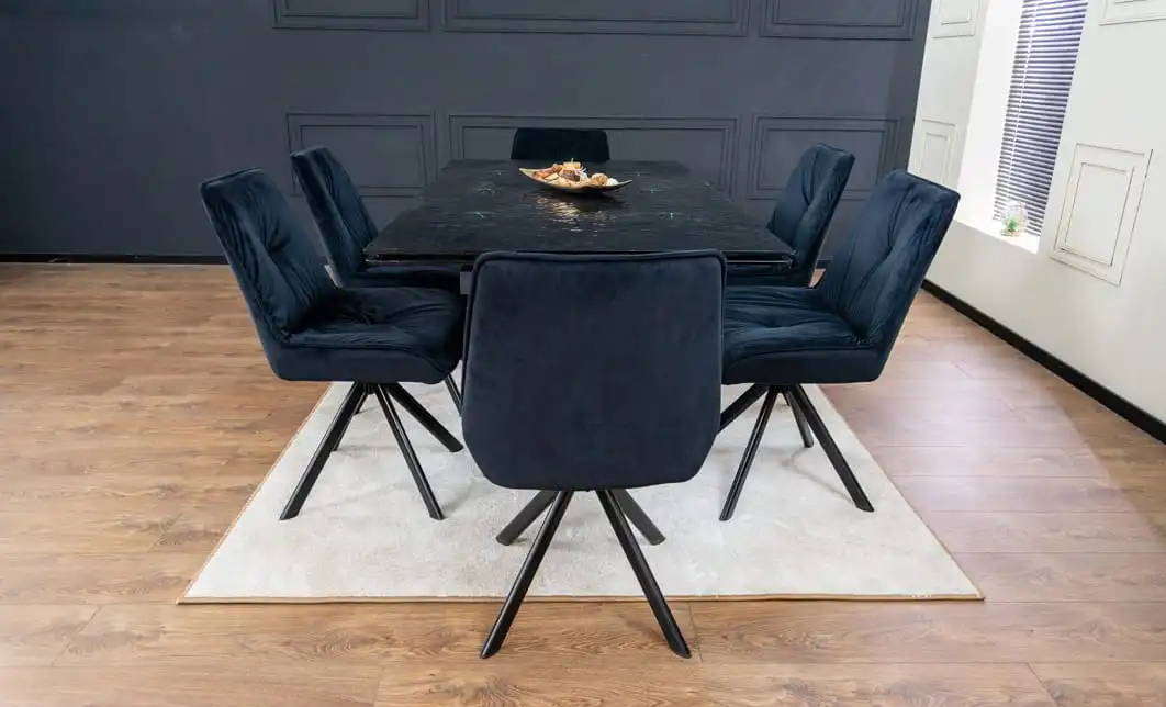 Set Masă Living Extensibilă CT241 Blat Sticlă Securizată Neagră cu 6 Scaune KJC356 Negre 7