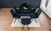 Set Masă Living Extensibilă CT241 Blat Sticlă Securizată Neagră cu 6 Scaune KJC356 Negre 8