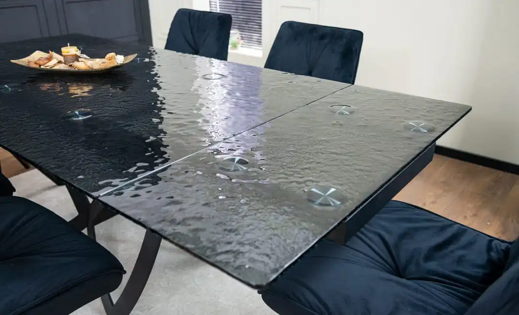 Set Masă Living Extensibilă CT241 Blat Sticlă Securizată Neagră cu 6 Scaune KJC356 Negre 10