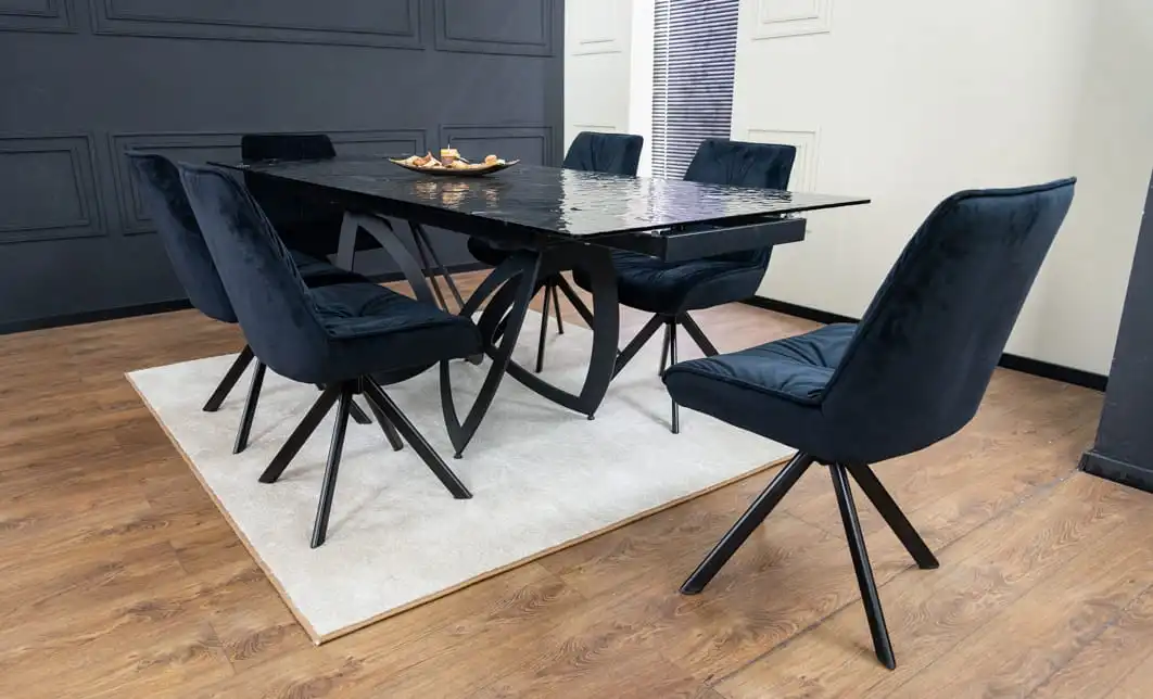 Set Masă Living Extensibilă CT241 Blat Sticlă Securizată Neagră cu 6 Scaune KJC356 Negre 2