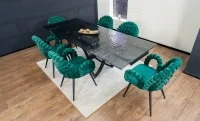 Set Masă Living Extensibilă CT241 Blat Sticlă Securizată Neagră cu 6 Scaune KJC376 Verzi 5