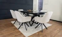 Set Masă Living Extensibilă CT241 Blat Sticlă Securizată Neagră cu 6 Scaune KJC3846 Bej 2