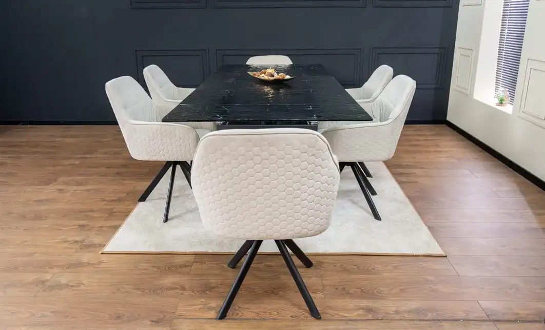Set Masă Living Extensibilă CT241 Blat Sticlă Securizată Neagră cu 6 Scaune KJC3846 Bej 8