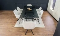 Set Masă Living Extensibilă CT241 Blat Sticlă Securizată Neagră cu 6 Scaune KJC3846 Bej 9