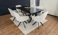 Set Masă Living Extensibilă CT241 Blat Sticlă Securizată Neagră cu 6 Scaune KJC3846 Bej