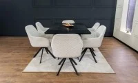 Set Masă Living Extensibilă CT241 Blat Sticlă Securizată Neagră cu 6 Scaune KJC3846 Bej 6