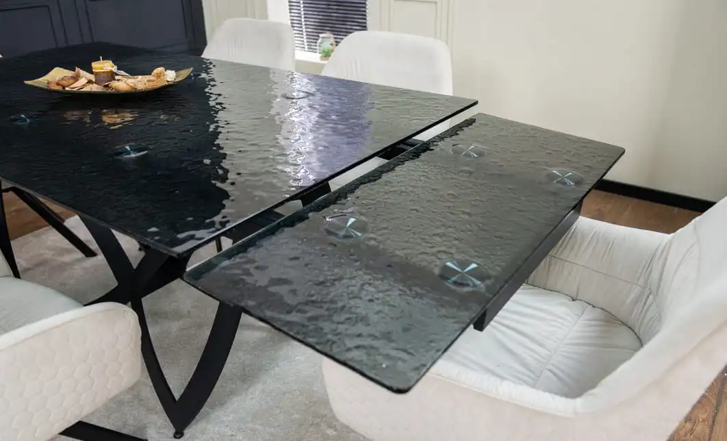 Set Masă Living Extensibilă CT241 Blat Sticlă Securizată Neagră cu 6 Scaune KJC3846 Bej 10