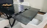 Set Masă Living Extensibilă CT241 Blat Sticlă Securizată Neagră cu 6 Scaune KJC3846 Bej 10