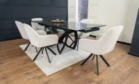 Set Masă Living Extensibilă CT241 Blat Sticlă Securizată Neagră cu 6 Scaune KJC3846 Bej 4