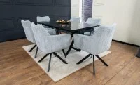 Set Masă Living Extensibilă CT241 Blat Sticlă Securizată Neagră cu 6 Scaune KJC385 Gri 2