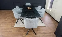 Set Masă Living Extensibilă CT241 Blat Sticlă Securizată Neagră cu 6 Scaune KJC385 Gri 4