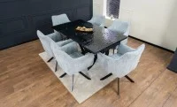 Set Masă Living Extensibilă CT241 Blat Sticlă Securizată Neagră cu 6 Scaune KJC385 Gri