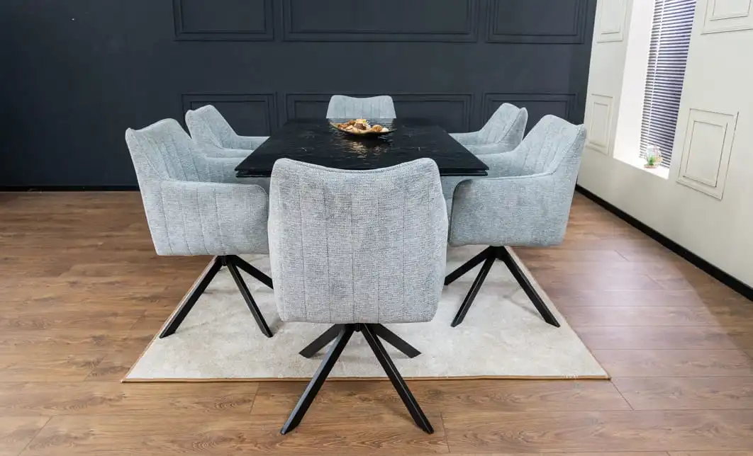 Set Masă Living Extensibilă CT241 Blat Sticlă Securizată Neagră cu 6 Scaune KJC385 Gri 5