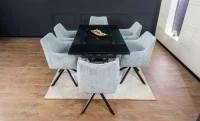 Set Masă Living Extensibilă CT241 Blat Sticlă Securizată Neagră cu 6 Scaune KJC385 Gri 6