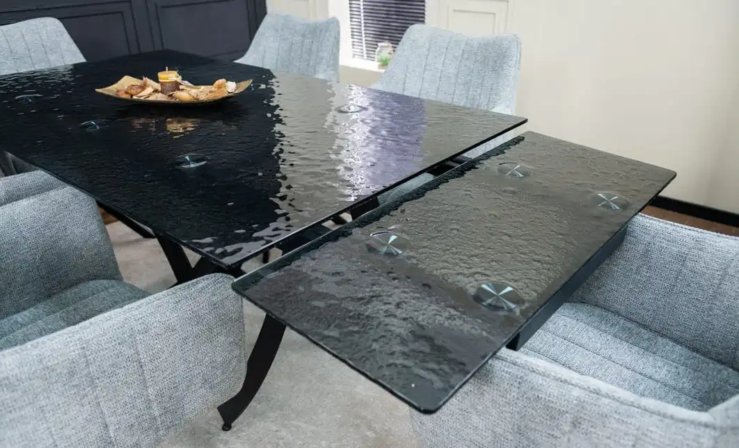 Set Masă Living Extensibilă CT241 Blat Sticlă Securizată Neagră cu 6 Scaune KJC385 Gri 8
