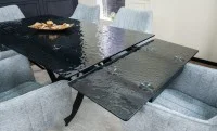 Set Masă Living Extensibilă CT241 Blat Sticlă Securizată Neagră cu 6 Scaune KJC385 Gri 8