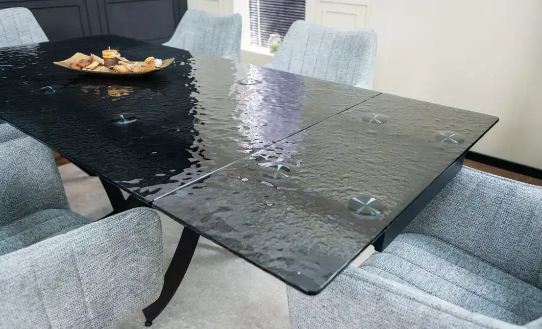 Set Masă Living Extensibilă CT241 Blat Sticlă Securizată Neagră cu 6 Scaune KJC385 Gri 9