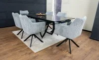 Set Masă Living Extensibilă CT241 Blat Sticlă Securizată Neagră cu 6 Scaune KJC385 Gri 3