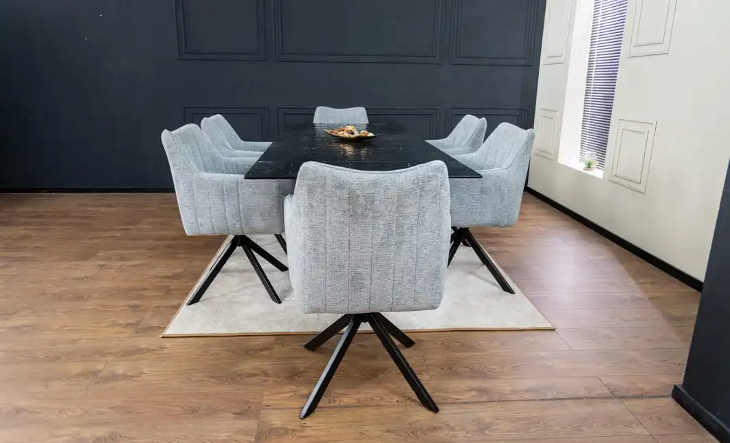 Set Masă Living Extensibilă CT241 Blat Sticlă Securizată Neagră cu 6 Scaune KJC385 Gri 7