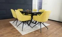 Set Masă Living Extensibilă CT241 Blat Sticlă Securizată Neagră cu 6 Scaune KJC4345 Muștar 2