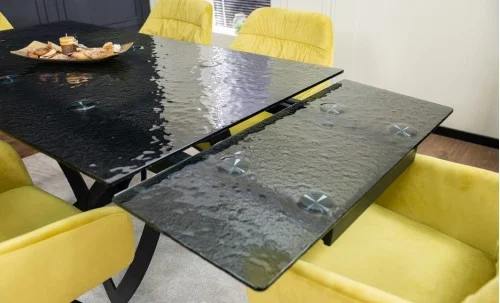 Set Masă Living Extensibilă CT241 Blat Sticlă Securizată Neagră cu 6 Scaune KJC4345 Muștar