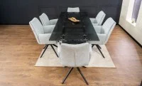 Set Masă Living Extensibilă CT241 Blat Sticlă Securizată Neagră cu 6 Scaune KJC77 Gri Deschis 4