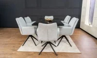 Set Masă Living Extensibilă CT241 Blat Sticlă Securizată Neagră cu 6 Scaune KJC77 Gri Deschis 5