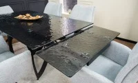 Set Masă Living Extensibilă CT241 Blat Sticlă Securizată Neagră cu 6 Scaune KJC77 Gri Deschis 8