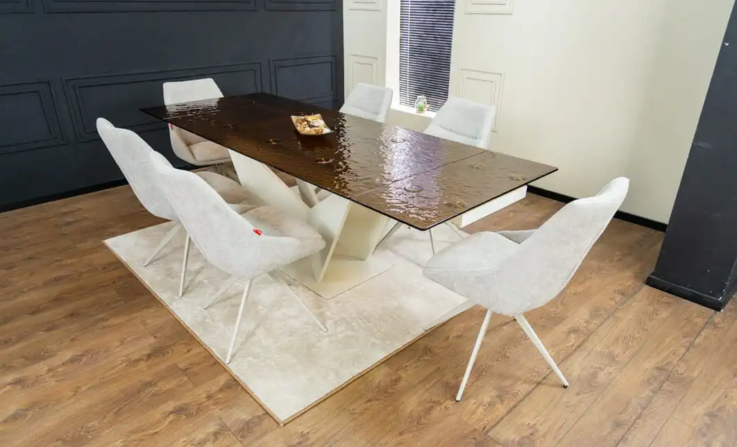Set Masă Living Extensibilă CT242 Blat Sticlă Securizată cu 6 Scaune DCM0108CS Gri Deschis