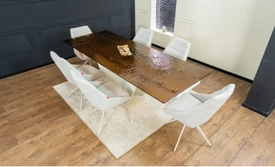 Set Masă Living Extensibilă CT242 Blat Sticlă Securizată cu 6 Scaune DCM0108CS Gri Deschis