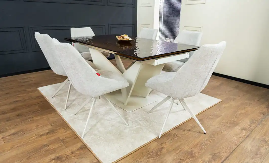 Set Masă Living Extensibilă CT242 Blat Sticlă Securizată cu 6 Scaune DCM0108CS Gri Deschis 3