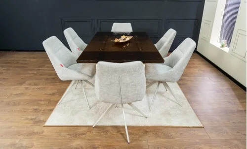 Set Masă Living Extensibilă CT242 Blat Sticlă Securizată cu 6 Scaune DCM0108CS Gri Deschis
