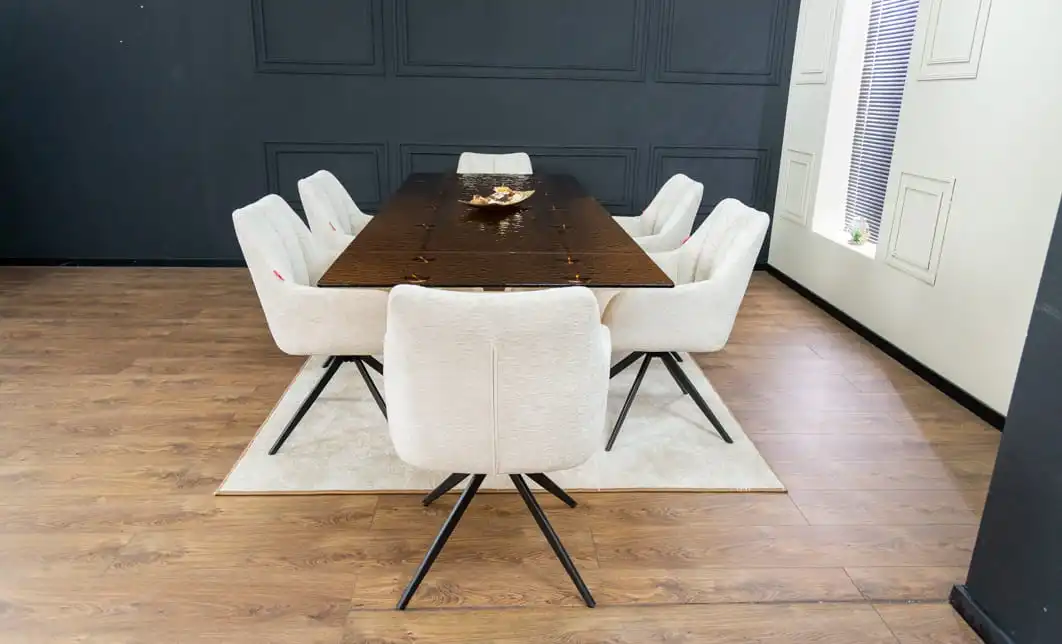 Set Masă Living Extensibilă CT242 Blat Sticlă Securizată cu 6 Scaune DCM0112AS Bej 8
