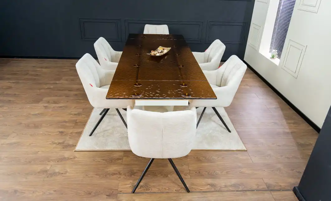 Set Masă Living Extensibilă CT242 Blat Sticlă Securizată cu 6 Scaune DCM0112AS Bej 9