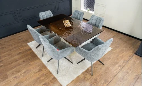 Set Masă Living Extensibilă CT242 Blat Sticlă Securizată cu 6 Scaune DCM0112AS Gri