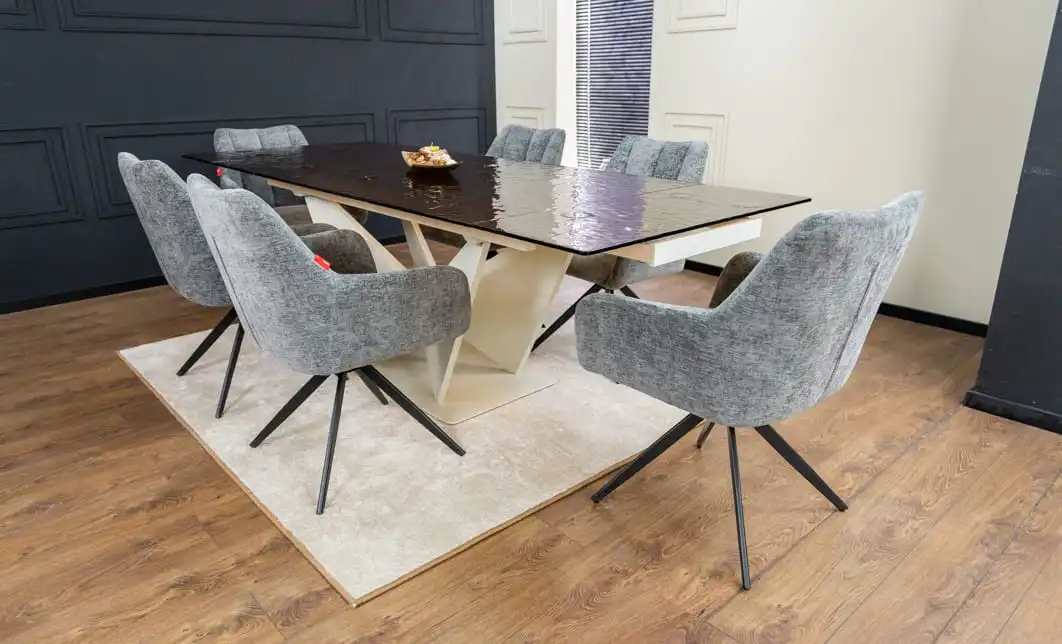 Set Masă Living Extensibilă CT242 Blat Sticlă Securizată cu 6 Scaune DCM0112AS Gri 2