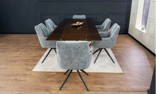 Set Masă Living Extensibilă CT242 Blat Sticlă Securizată cu 6 Scaune DCM0112AS Gri