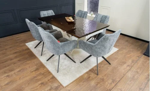 Set Masă Living Extensibilă CT242 Blat Sticlă Securizată cu 6 Scaune DCM0112AS Gri