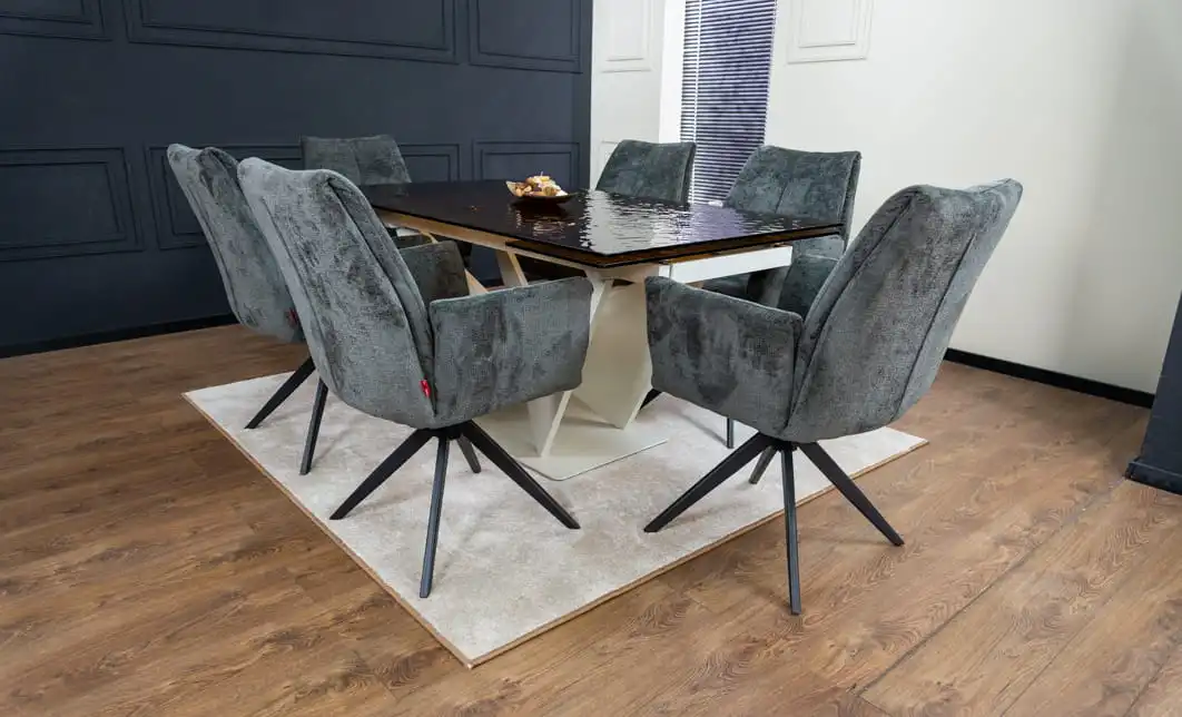 Set Masă Living Extensibilă CT242 Blat Sticlă Securizată cu 6 Scaune DCM0601AS Gri Închis 3